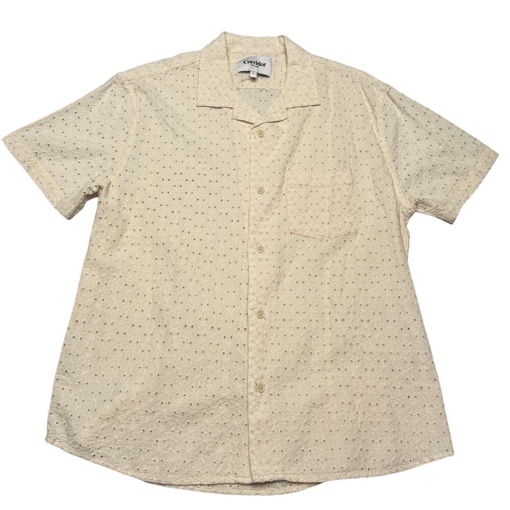 Corridor New York Floral Eyelet Shirt Men's Large Short Sleeve Button Up